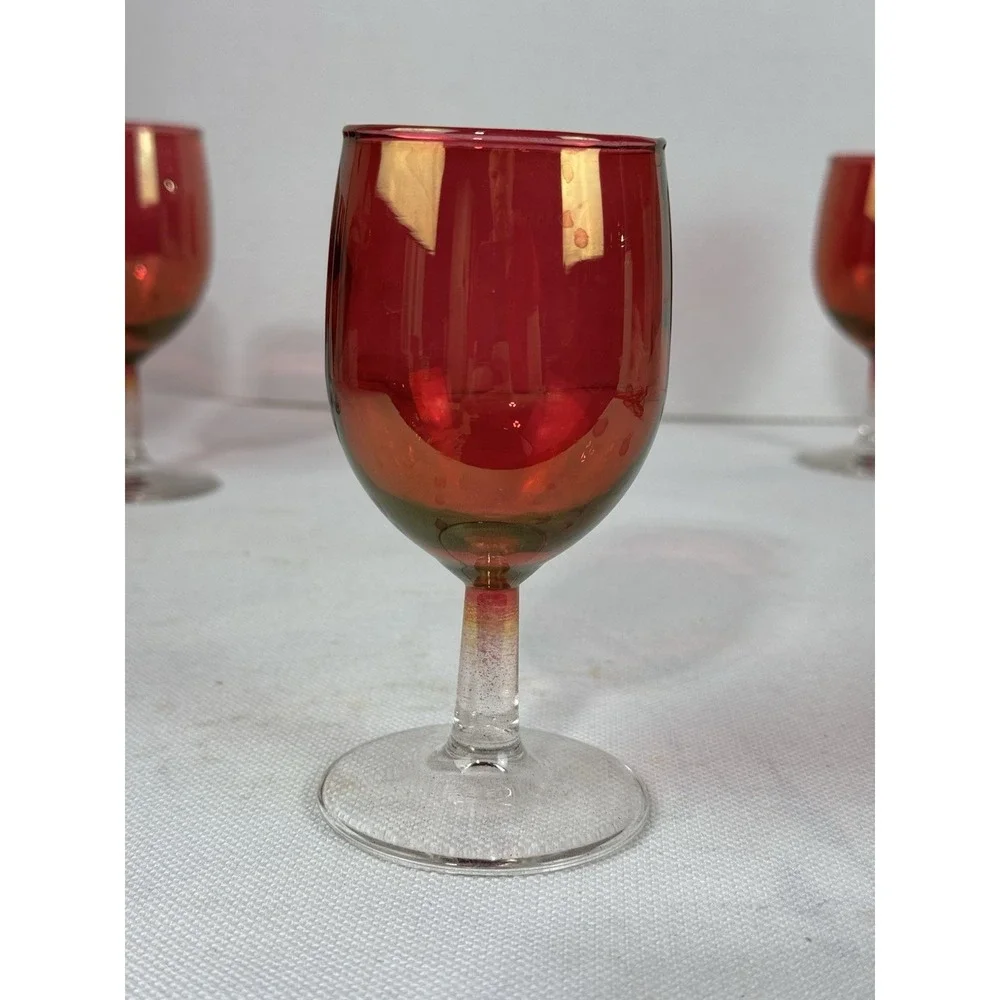 Vintage cranberry stain tulip‎ wine glasses 6 oz set of 5